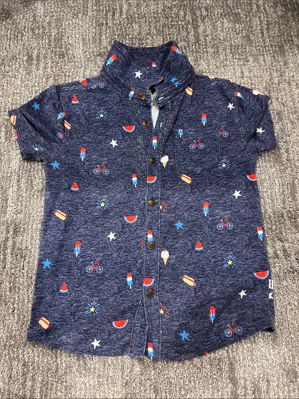 Little Sleepies Navy Short-Sleeve Button-Up with Summer Print